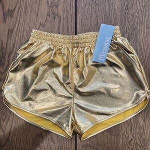 New Mirawise gold metallic Shorts Shiny halloween costume dance Size 150 Kids